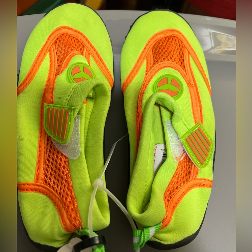 Kids Neon Green with Orange Water Shoes. Children Summer Pool Beach Water Shoes